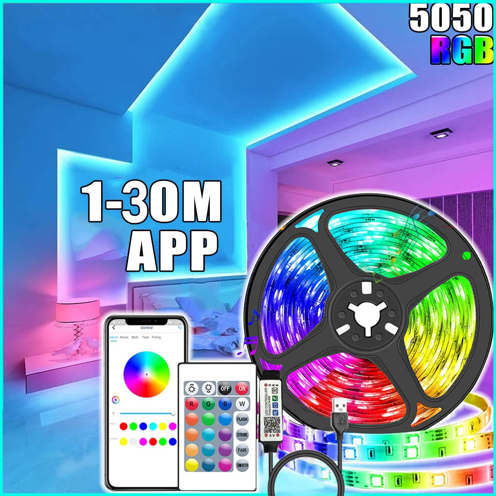 1-30Meter 5050 RGB Led Strip Lights USB Led Strip Bluetooth Tuya WIFI Smart App Control TV Backlight & Room Décor