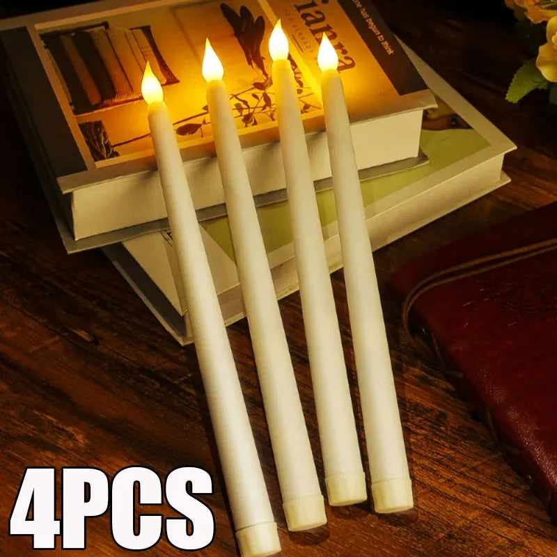 4 Each Long Pointed Flickering Christmas LED Candle Light, Battery Powered