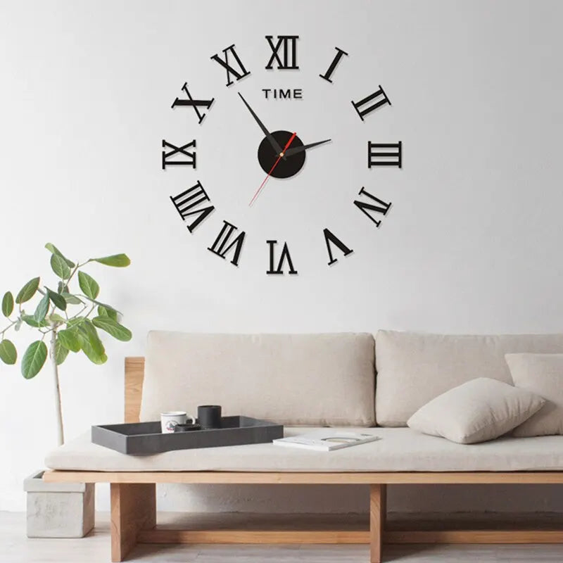 3D  Digital, Acrylic Wall Clock, Roman Numerals Design,  Large Fashion Self Adhesive Clocks