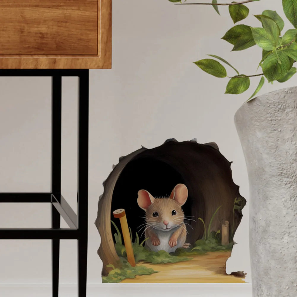 Cute Mouse Hole Wall Sticker Living Room Wall Edge Home Decoration Mural For Kids Bedroom Wallpaper Removable Funny Rats Decals