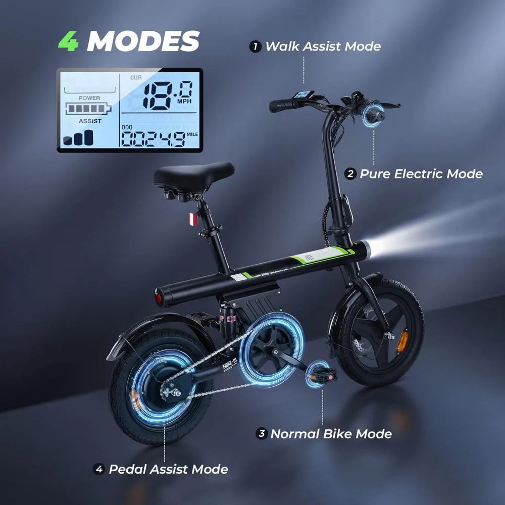 U1 Electric Bike for Adults 750W Peak Motor,20 mph Folding Ebike,14" Adults Electric Bicycles,280.8Wh Battery,25 Miles PAS Range