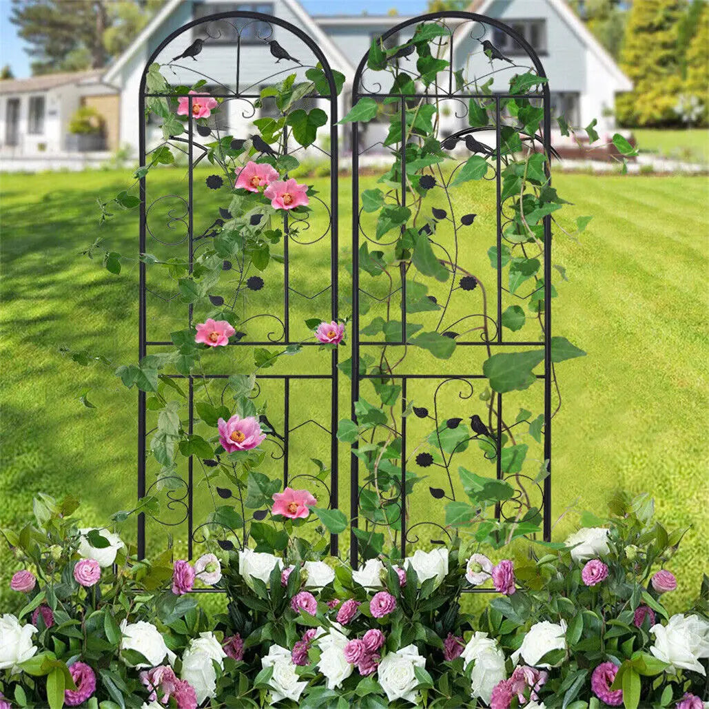 2PCS Metal Garden Trellis Fence for Outdoor 83 Inch Table Anti-Rust Climbing Plant Flower Panels Screen Edge Border