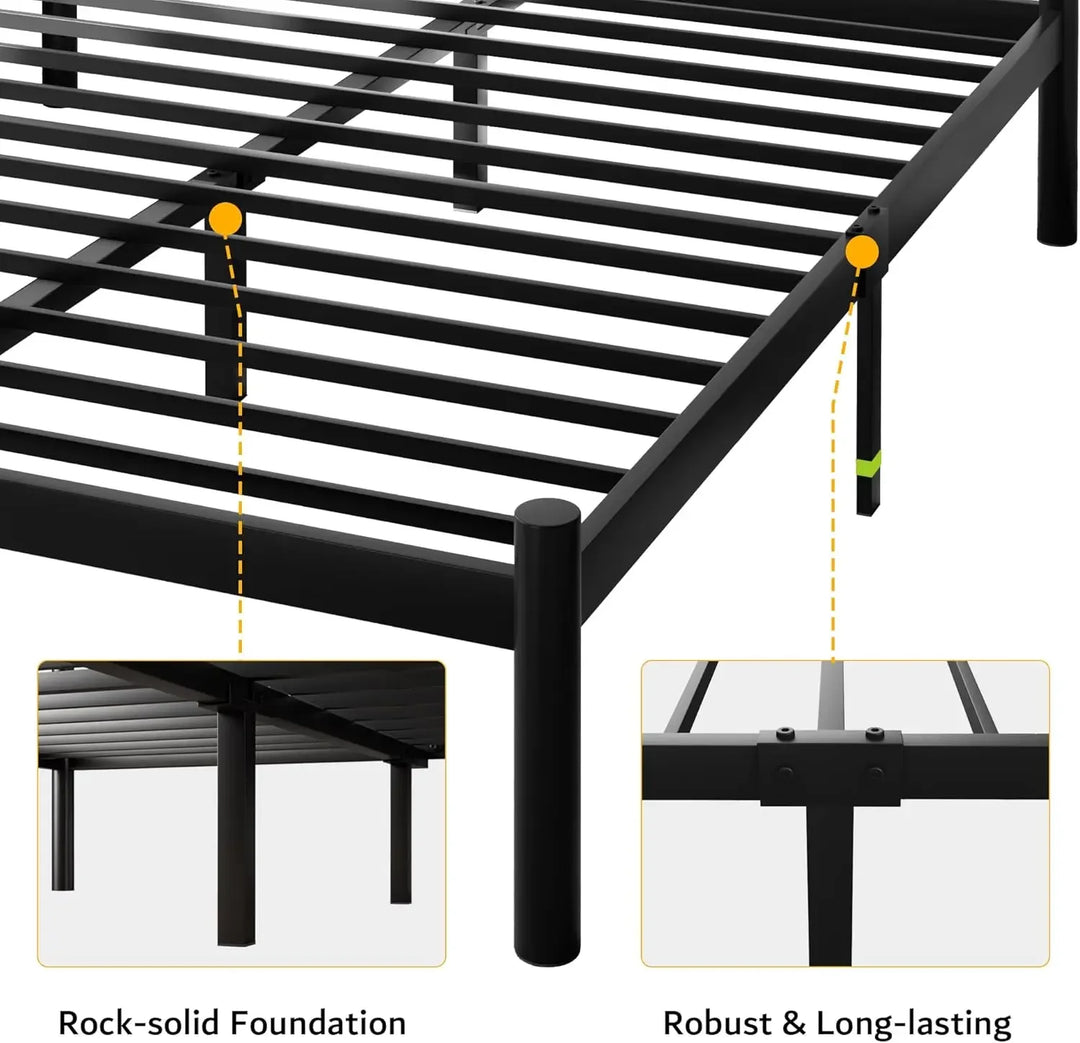 Queen Size Metal Platform Bed Frame with Modern Iron-Art Headboard/Heavy Duty Steel Slats Support/Under Bed Storage